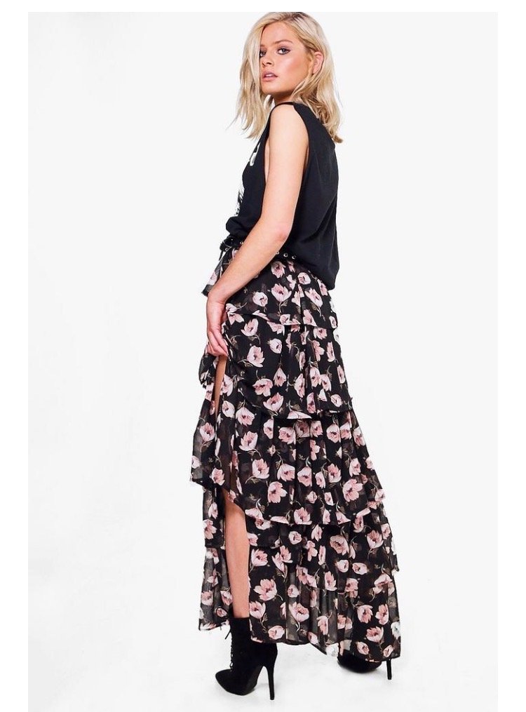 Boohoo Floral Ruffle Skirt