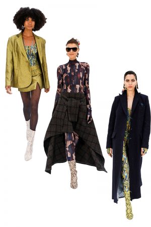 Image of three models from Paul Costelloe's Autumn Winter 2020 collection