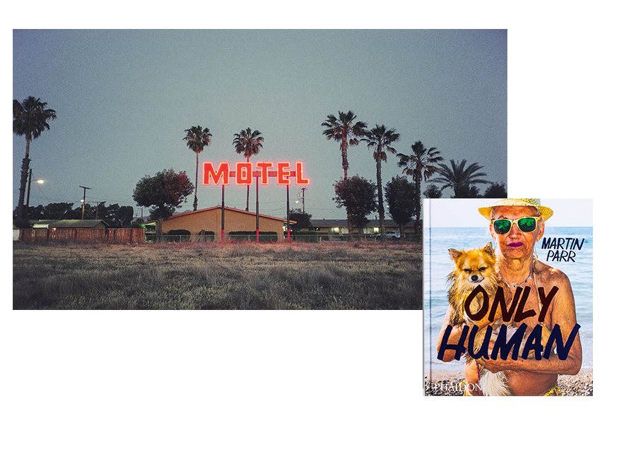 Image of motel art by Carly Palmour and book by martin parr